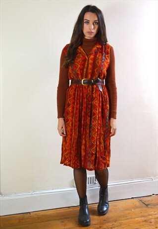 1993 ST MICHAEL VINTAGE ABSTRACT PATTERN BUTTON MIDI DRESS
