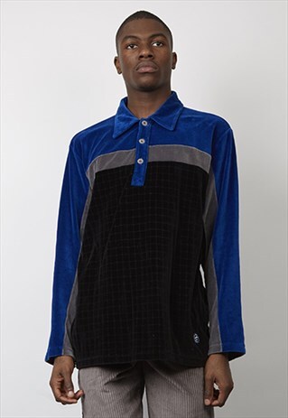 VINTAGE 80'S GAS MULTICOLOUR VELOUR POLO SWEATSHIRT