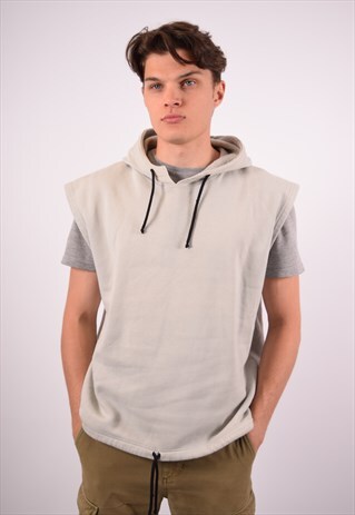 VINTAGE REEBOK HOODIE JUMPER SLEEVELESS GREY