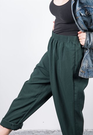 VINTAGE 1990S GREEN HIGH-WAISTED TROUSERS