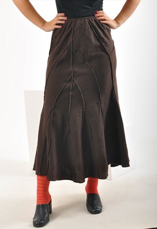 VINTAGE LINEN MAXI SKIRT IN BROWN