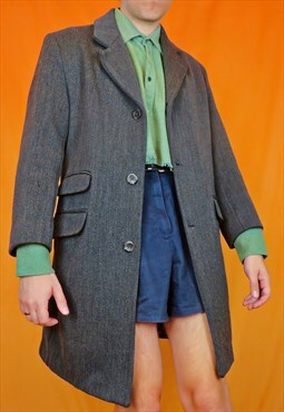 Vintage Long Wool Trench Coat Overcoat Thick Blazer Jacket