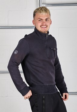 Vintage Armani Jumper in Navy 1/4 Zip Sweater Medium