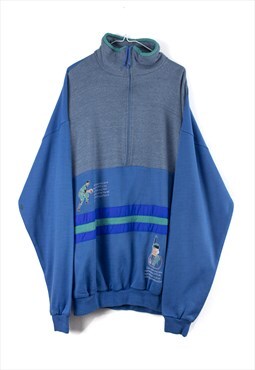 Vintage 80s Baseball 1/4 zip Sweatshirt in Blue L