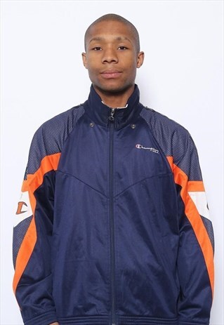 VINTAGE CHAMPION LOGO TRACK JACKET BLUE