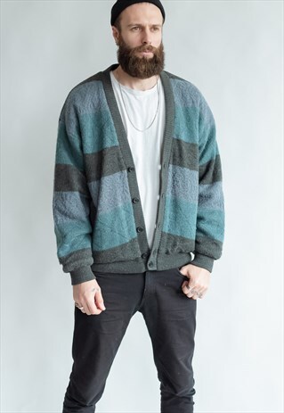 VINTAGE 80S PADDED CARDIGAN IN GREEN
