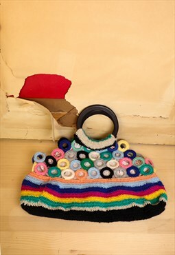 Vintage Y2K Crochet Bag With Wooden Handles