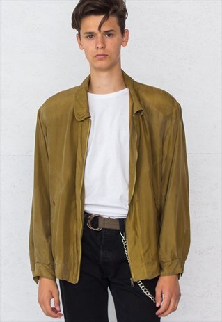 VINTAGE KHAKI GREEN SILK JACKET