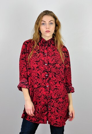 VINTAGE RED & BLACK FLORAL OVERSIZE SHIRT