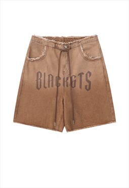Ripped denim shorts premium cropped tie-dye pants in brown