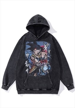 Son Goku hoodie vintage wash pullover DBZ jumper in grey