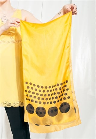 Vintage Silk Scarf 60s Mode Space Age Dotted Shawl in Yellow