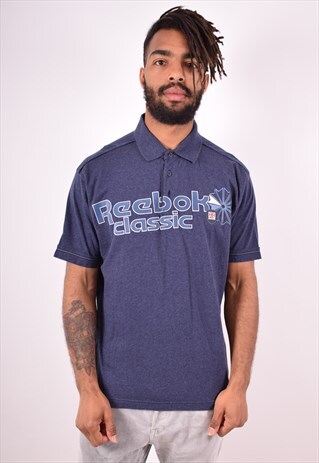 REEBOK MENS VINTAGE POLO SHIRT MEDIUM BLUE 90S