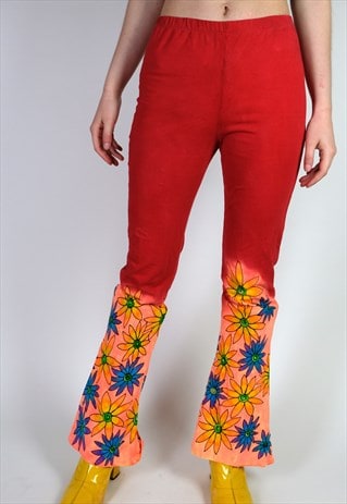 HAND PAINTED FLARED FESTIVAL LEGGINGS FLOWER RAVE SUMMER