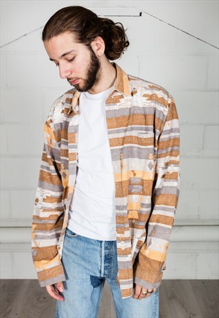 VINTAGE BROWN ORANGE GREY FLANNEL SHIRT