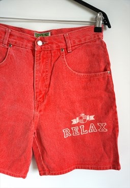 Vintage Denim Red Summer Shorts High waist Jean