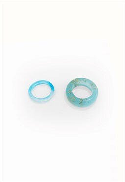 54 Floral 2 Pack Acrylic Resin Fleck Signet Ring - Blue/Gold