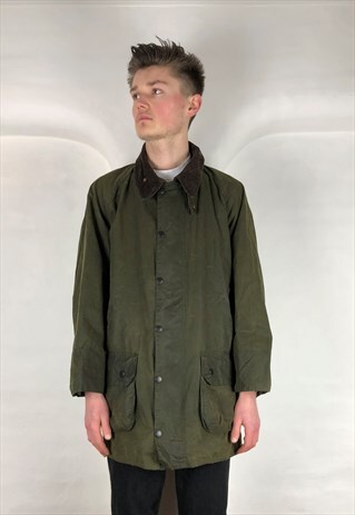 VINTAGE 90'S BARBOUR GAMEFAIR GREEN WAX JACKET COAT C48/ XL