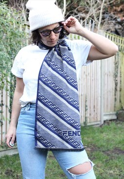 Vintage 1990s Fendi monogrammed blue scarf