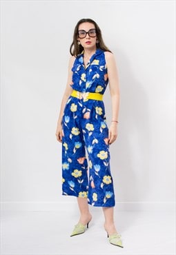 Vintage 90's floral jumpsuit boho summer one piece women 