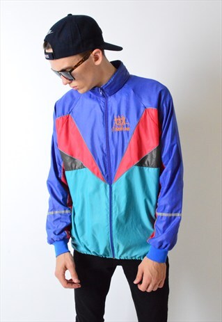 VINTAGE 90S COLOUR BLOCK LIGHTWEIGHT SHELL RUNNING JACKET