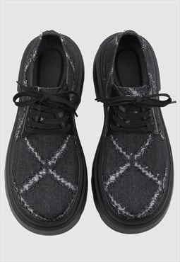 Denim Derby shoes platform edgy sole jean brogues in black