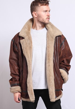 VINTAGE LEATHER AVIATOR FLEECE JACKET