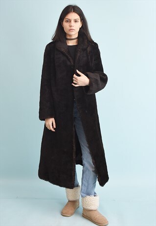 VINTAGE 80'S RETRO FAUX FUR LONG COAT