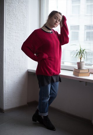 VINTAGE 90'S RED SHEER MESH KNITTED JUMPER