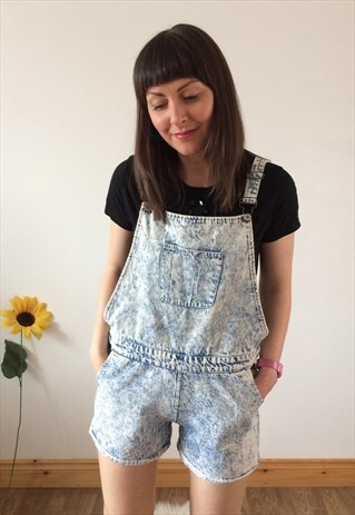 VINTAGE 80'S LIGHT BLUE STONE WASHED WORKWEAR DUNGAREE SHORT