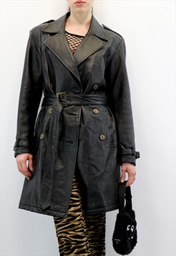 Vintage Black Real Leather Coat 