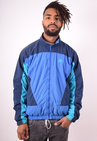NIKE MENS VINTAGE TRACKSUIT TOP JACKET MEDIUM BLUE 90S