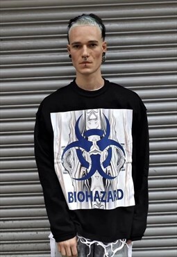Biohazard slogan sweat utility style raver sweatshirt black