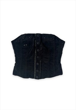 Vintage Y2K strapless black velvet top bandeau corset style