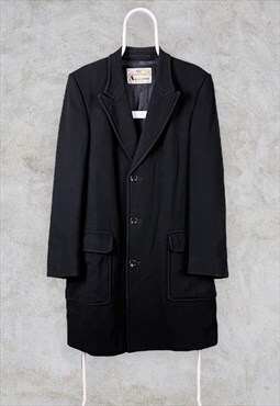 Vintage Aquascutum Black Overcoat Trench Wool Medium 40
