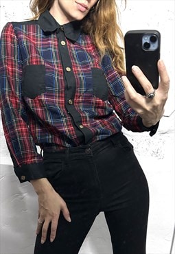 Red Tartan Buttoned Ladies Shirt / Blouse - XS