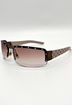 Gucci Sunglasses Rimless Rectangle GG Logo Monogram Studded 