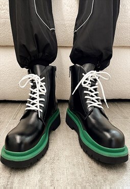 Green platform ankle boots chunky sole grunge shoes black
