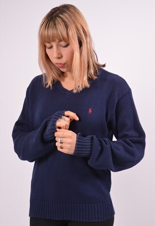 VINTAGE POLO RALPH LAUREN JUMPER SWEATER BLUE