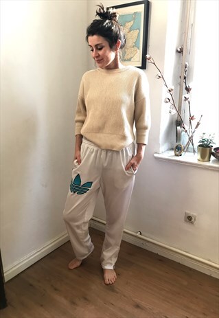 90S ADIDAS LOGO WHITE TRACK PANTS
