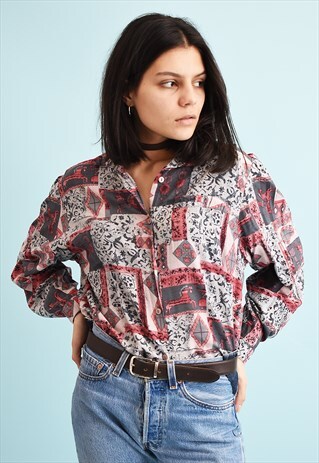 90'S RETRO ABSTRACT PRINT SHIRT TOP