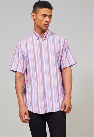 1990'S MULTICOLOURED STRIPED SHORT-SLEEVED LACOSTE SHIRT