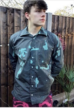 90s acid wash overdye khaki & teal punk style shirt 
