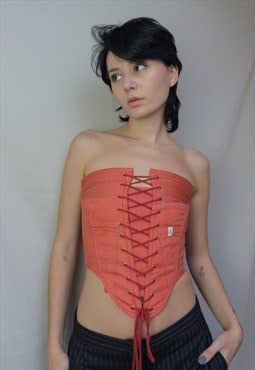 Maya - Red reworked denim corset