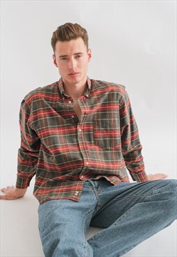 Vintage Oversized Long Sleeve Skater Shirt in Multi Check XL