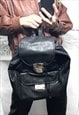 90S DRAWSTRING BLACK FAUX LEATHER BACKPACK 