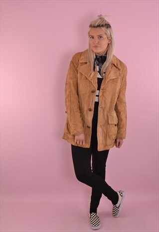 BEIGE CORDUROY SHERPA BLAZER JACKET GDF987