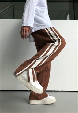 Brown White Stripe Hip Hop Jogger Pants