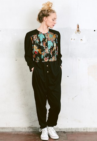 VINTAGE 80S BLACK FESTIVAL JUMPSUIT