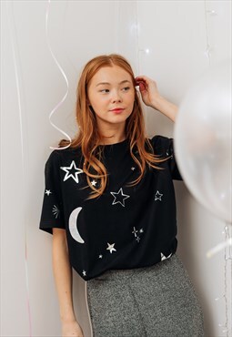 Printed sparkly moon & star T-shirt 